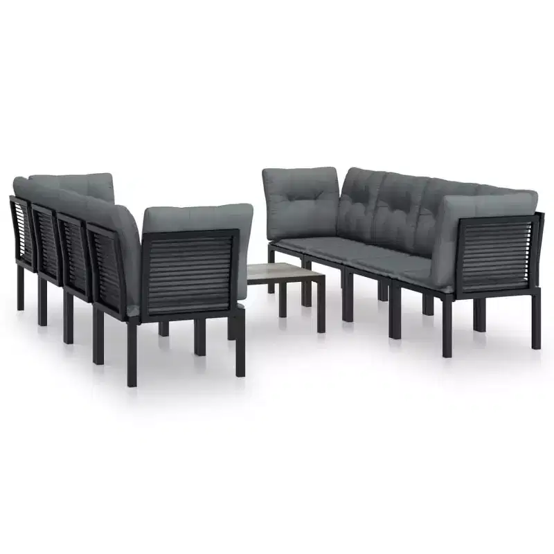 vidaXL 9 Piece Patio Lounge Set Black and Gray Poly Rattan