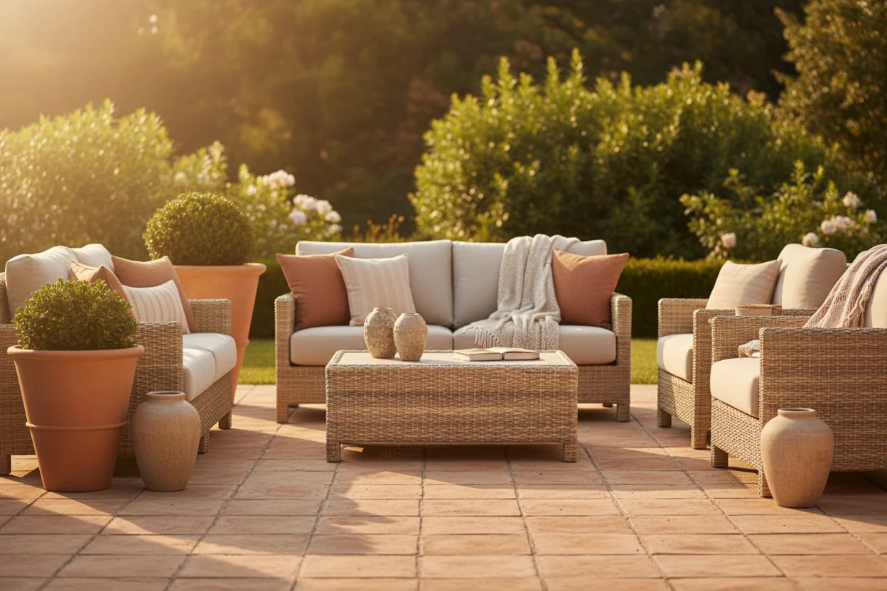 Wicker Outdoor Coffee Table Natural Light Driftwood Patio Lounge
