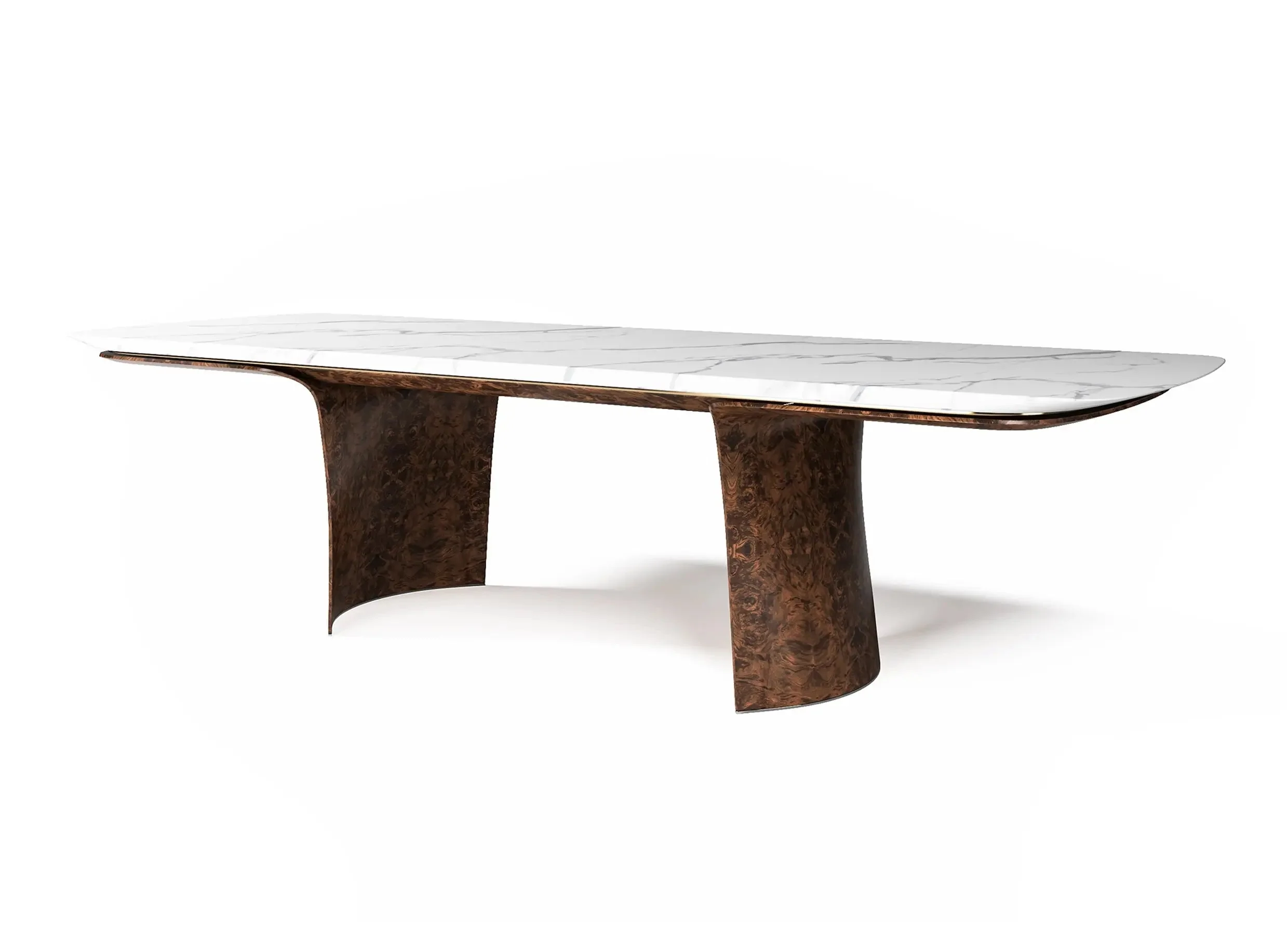 Modern Long Marble Dining Table with Wooden Base
