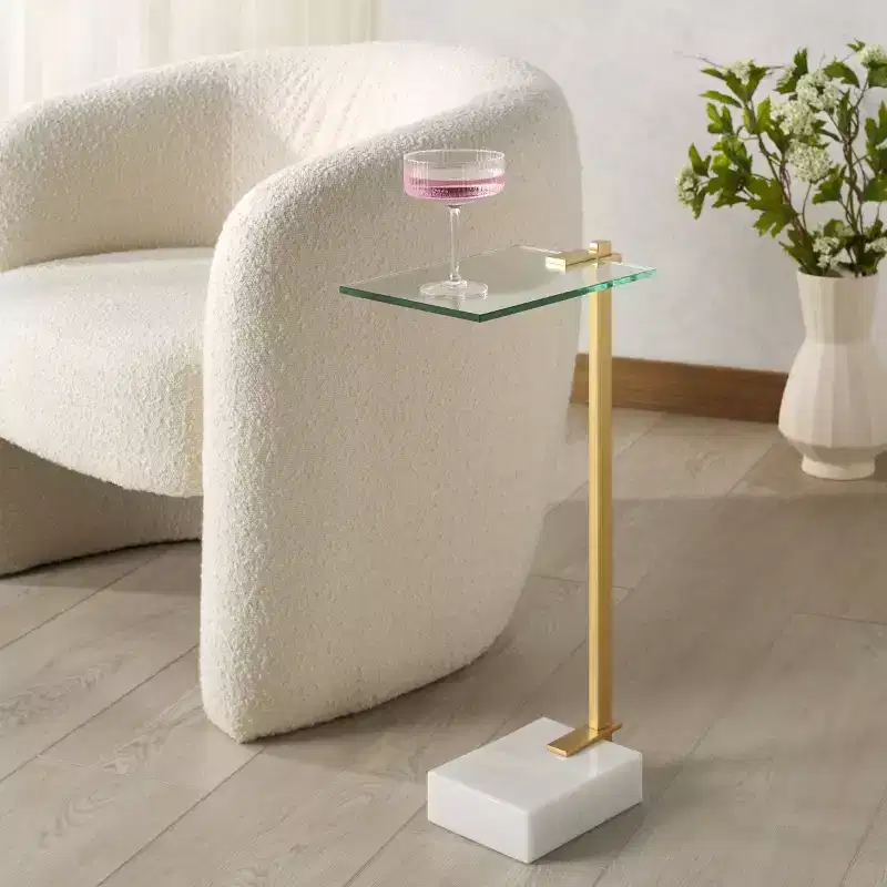 Idris Marble Base Drink Table - SFV9532 - White/Gold - Safavieh Couture