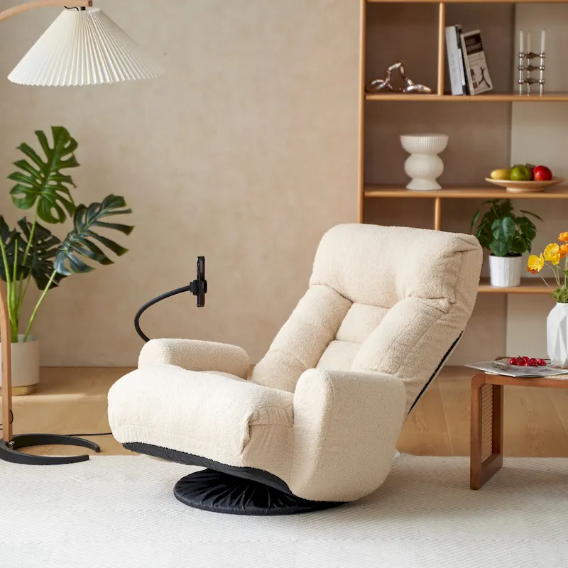 Upholstered 360 Swivel Manual Leisure Recliner with Mobile Phone Holder, Adjustable Headrest and Backrest