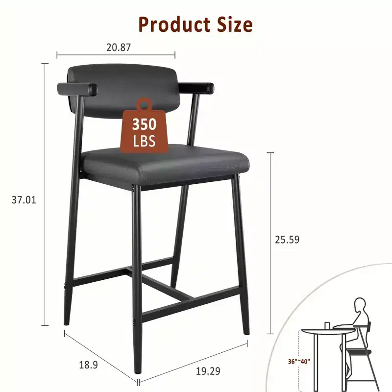 Bar Stools Set of 2/4, 26.5 Upholstered Counter Height Bar Stools for Armrest, Wider Thickened Cushion, Bar Chairs with Backrest for Bar,Kitchen