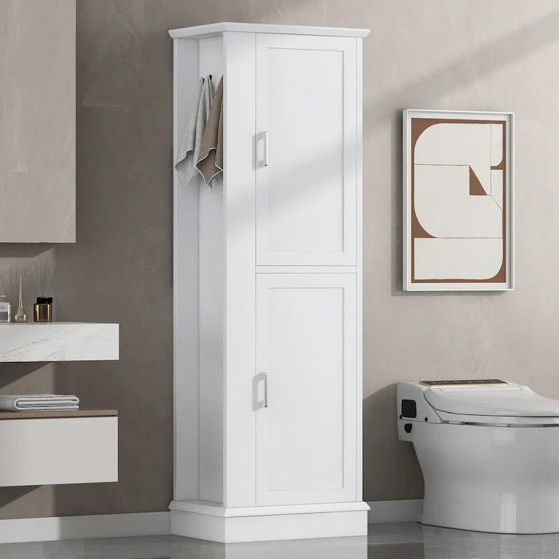 Freestanding Storage Cabinet with Hook and Adjustable Shelf