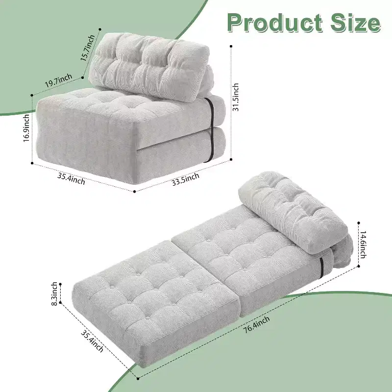 Folding Sofa Bed, Futon Sofa Bed, Futon Sofa Bed Convertible Sleeper Chair, Pillow Foldable Mattress Back Support, Portable Fold Out Couch, Single