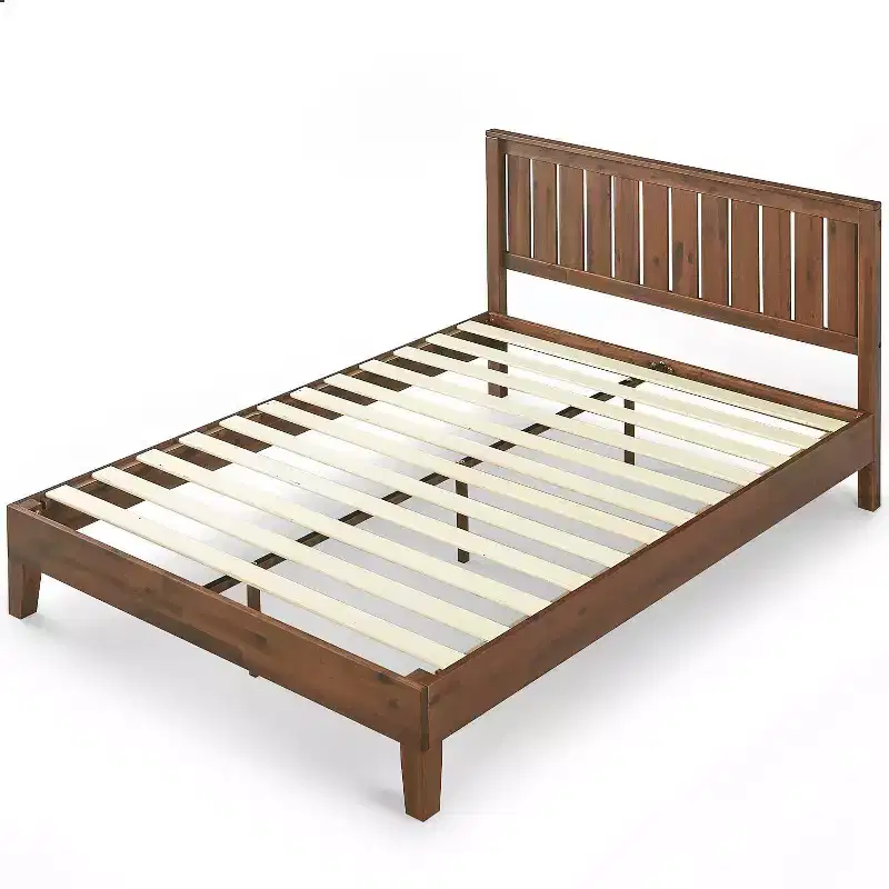 Wood Platform Bed with Headboard Espresso Finish