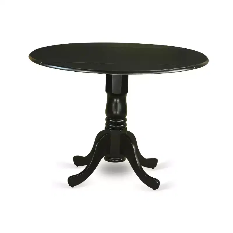 HomeStock Round Dropleaf Dining Set Black Linen Fabric Chairs
