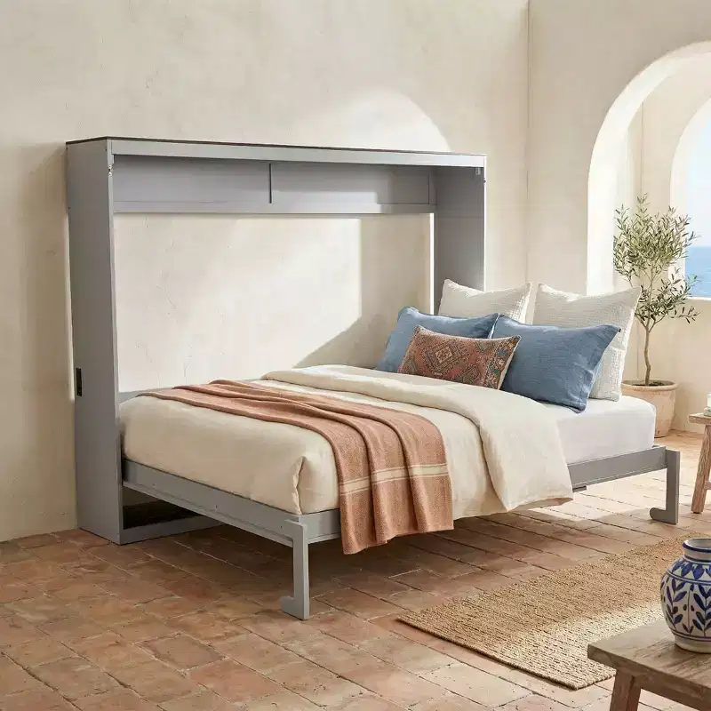 Queen Size Murphy Bed, Foldable Wall Bed with Power Outlets & USB Ports for Bedroom, Small Apartments, Space-Saving