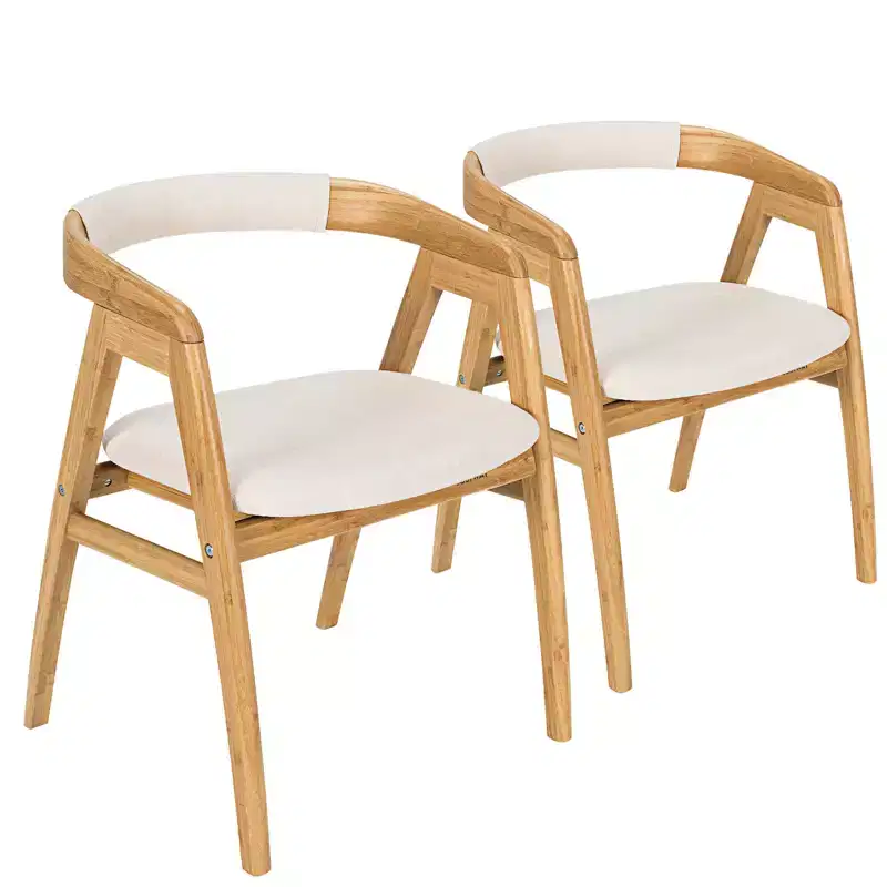 Set of 2 Bamboo Accent Chairs, Leisure Armchairs with Seat Cushion