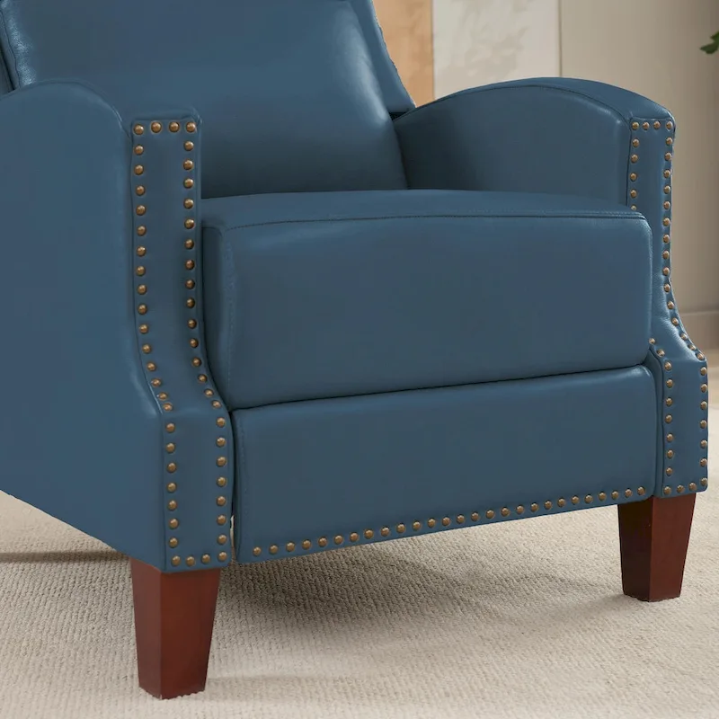 Genuine Leather Pushback Recliner with Multi-Angle Seat Back and Solid Wood Legs