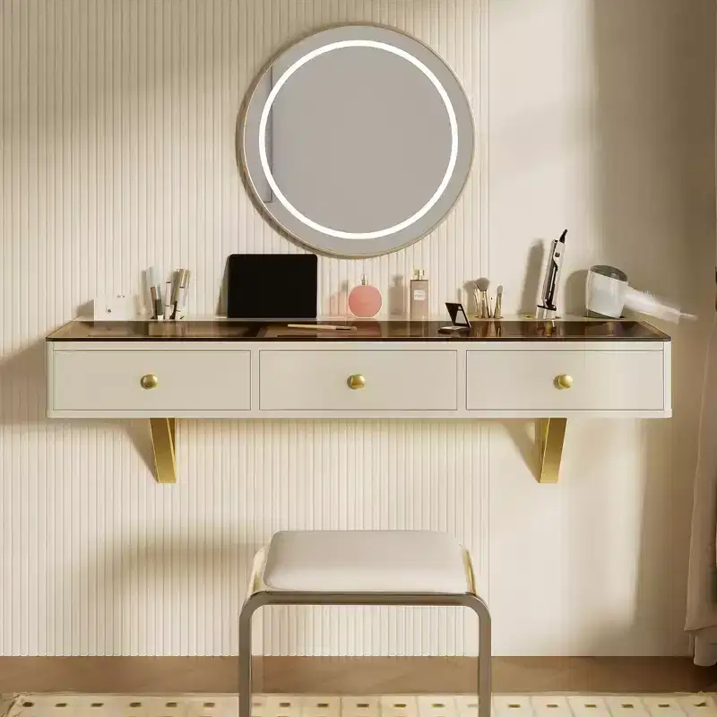 Okak Modern Floating Vanity Table with Drawers,Multi-Purpose Wall-Mounted Dressing Desk Makeup Table for Bedrooms,Bathroom