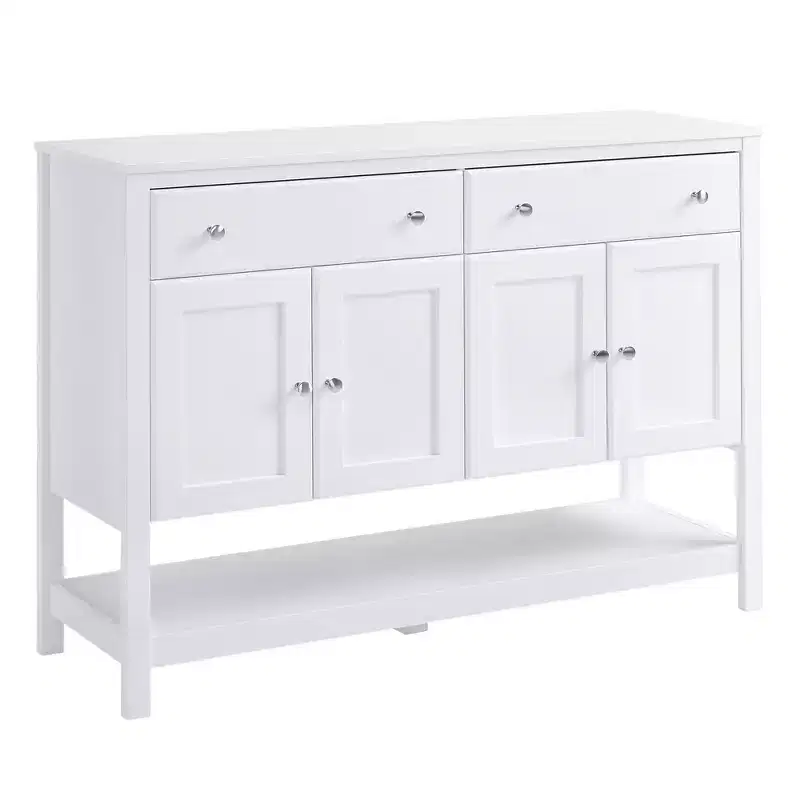 HOMCOM 47 Modern Sideboard, Buffet Cabinet, Accent Cupboard with Adjustable Shelves and Drawers, for Living Room, White
