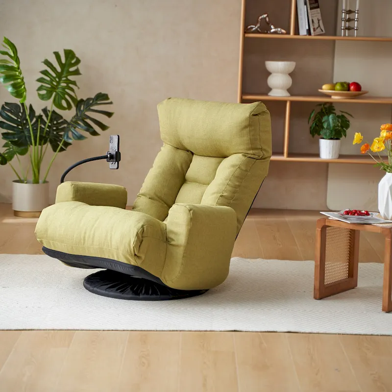 Upholstered 360 Swivel Manual Leisure Recliner with Mobile Phone Holder, Adjustable Headrest and Backrest
