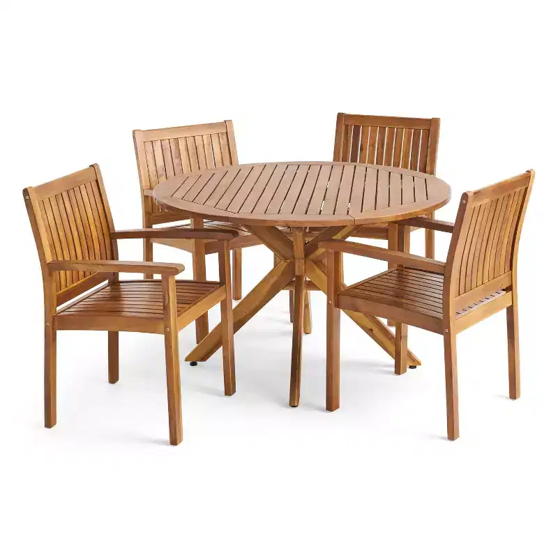 GDFStudio Argo Outdoor Acacia Wood 5 Piece Dining Set, Teak