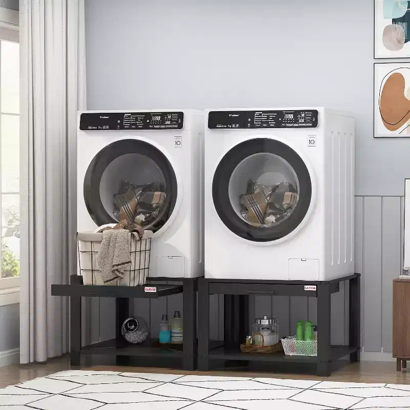 29 Wide Washer and Dryer Pedestals with Basket Shelf, 20 Hight Laundry Pedestal with Adjustable Anti-Vibration Pads, 800 lbs Capacity,Black