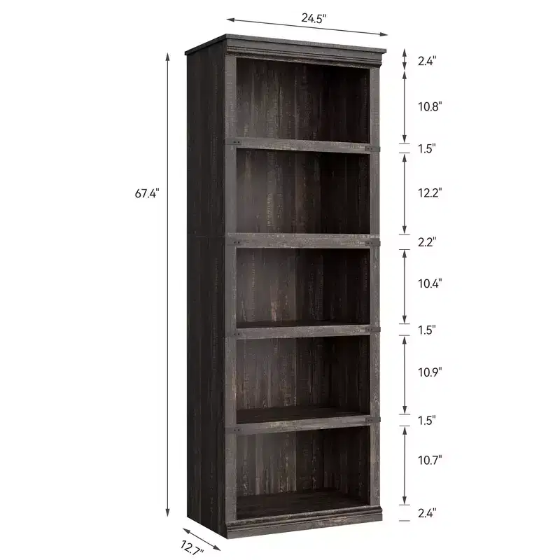 Whizmax 5 Tier Bookcase, Farmhouse Book Shelf with Storage Open Display Bookshelves for Home Office, Living Room, Bed Room