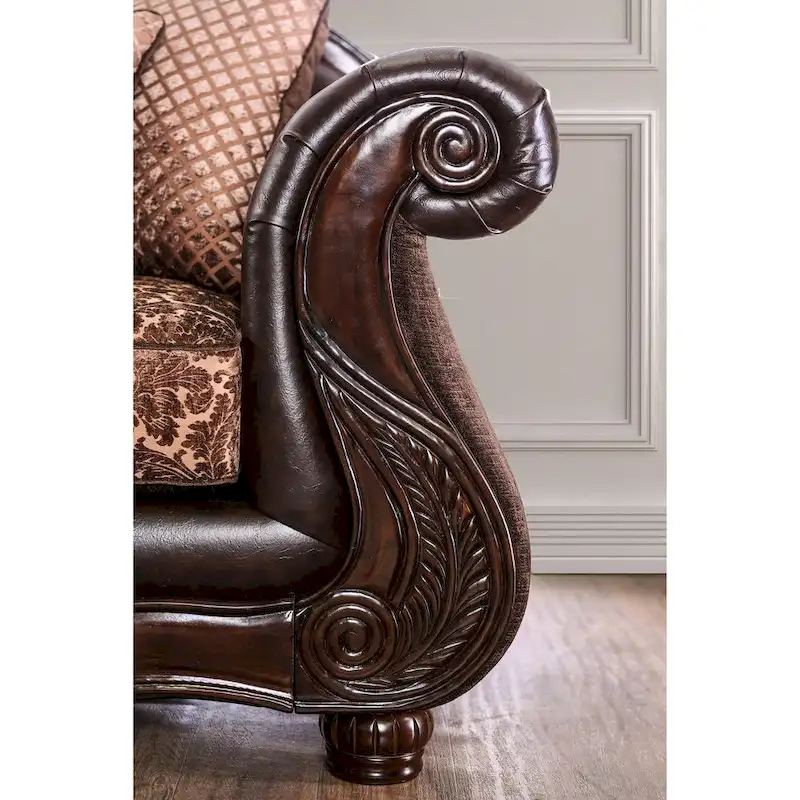 Quez Traditional Brown Faux Leather Rolled Arms Sofa by Furniture of America
