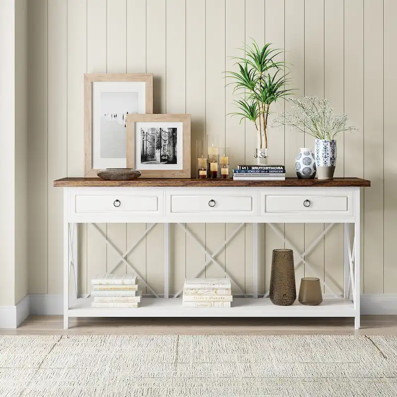 70.8 Farmhouse Console Table with 3 Drawers