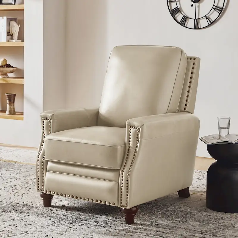 Cigar Mid-century Modern Genuine Leather Recliner with Nailhead Trim by HULALA HOME