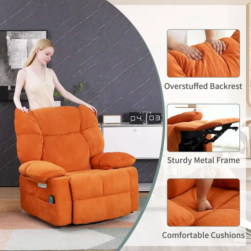 XINMICS Swivel Recliner Chair, Glider Rocking Power Recliner with Massage and Heated
