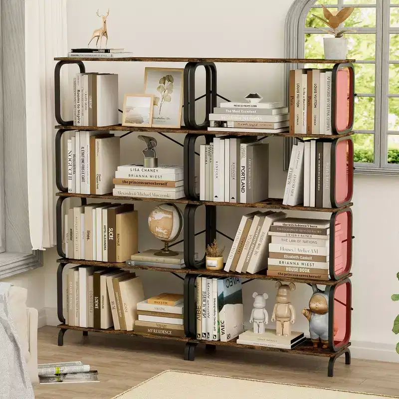 5-Tier Industrial Bookshelf, Rustic Tall Bookcase, Vintage Storage Organizer, Multipurpose Utility Storage Shelf