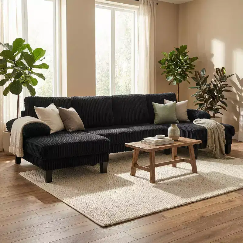 Homy Casa U-Shaped Corduroy Sectional Sofa with Double Chaise, 4-Seat Living Room Couch