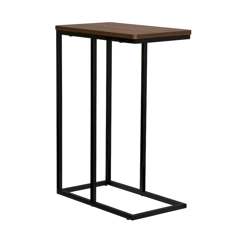 C-Shape Side Table, Faux Stone Top, Black Frame, Space-Saving Design