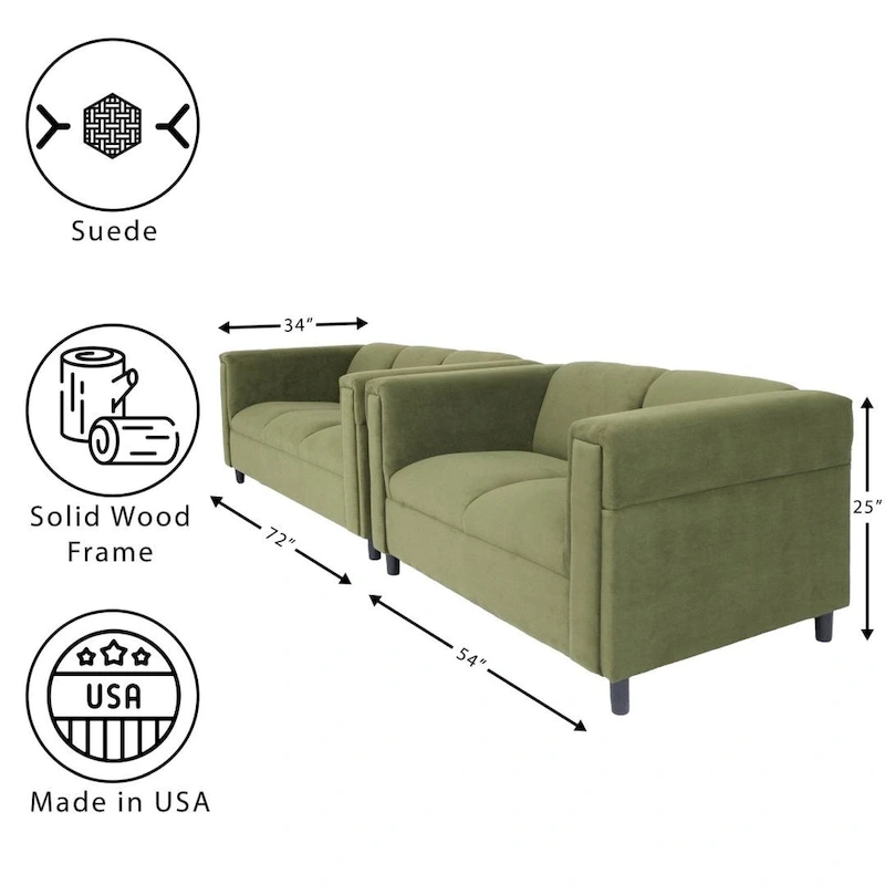 Coast to Coast Sofas Mid Century Modern Loveseat and Sofa Set Solid Wood Frame Upholstered