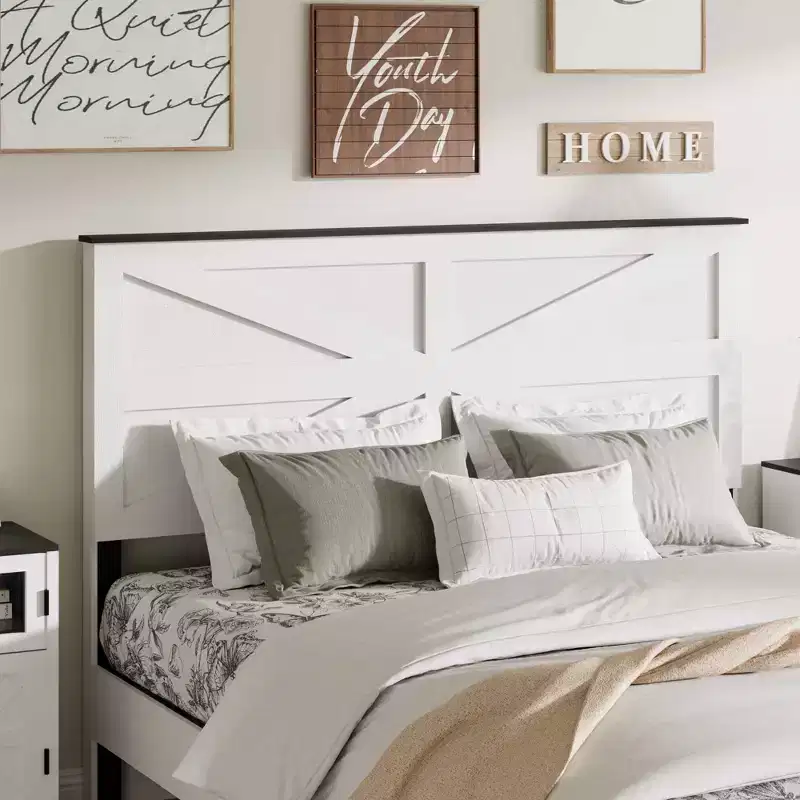 Natural Style All Size Bedroom Platform Bed with Farmhouse Wood Headboard,Modern Bed Frame No Box Spring Needed