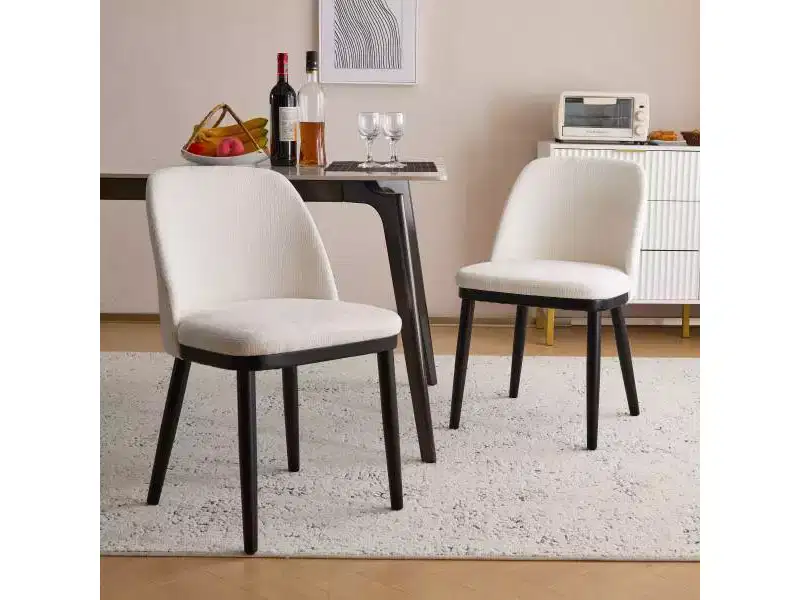 Set of 2 Mid-Century Modern Upholstered Dining Chairs with Curved Backrest Beige/Black