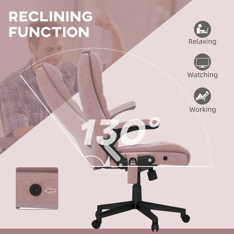 HOMCOM 6 Point Vibrating Massage Office Chair with Heat, Velvet High Back Executive Office Chair with Reclining Backrest