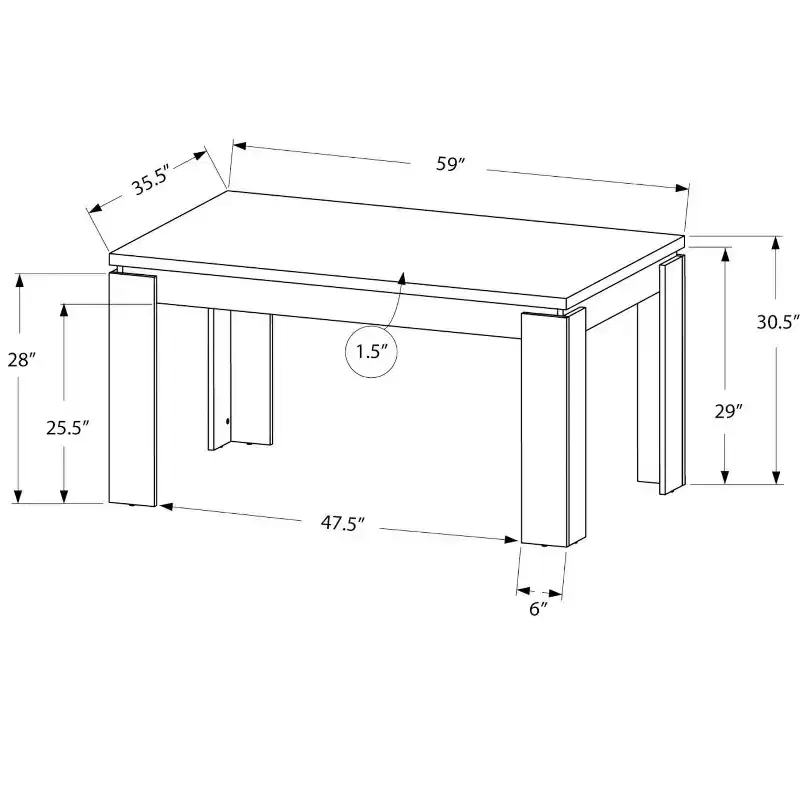 60 Rectangular Modern Dining Table Kitchen Table for 4-6 People for Office, Dining Room