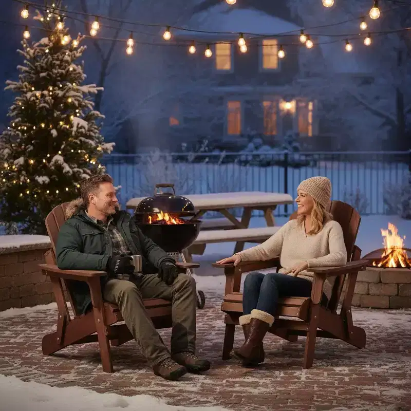 Outdoor Wooden Folding Adirondack Chair with BackRest&SeatBoard, Wood Patio Chair