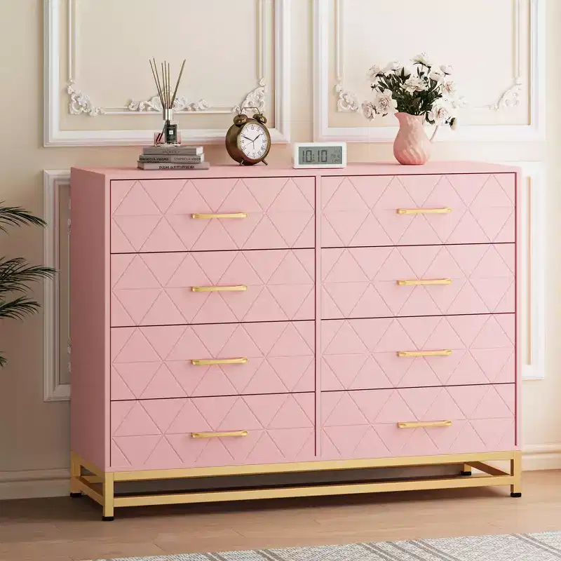8-Drawer Tall Dresser with Wood Top, Modern Storage Cabinet for Bedroom, Living Room, Hallway