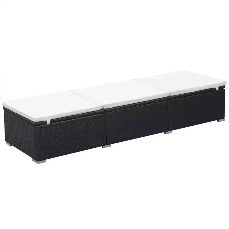 vidaXL Sunlounger Black and cream white PE rattan and powder-coated steel