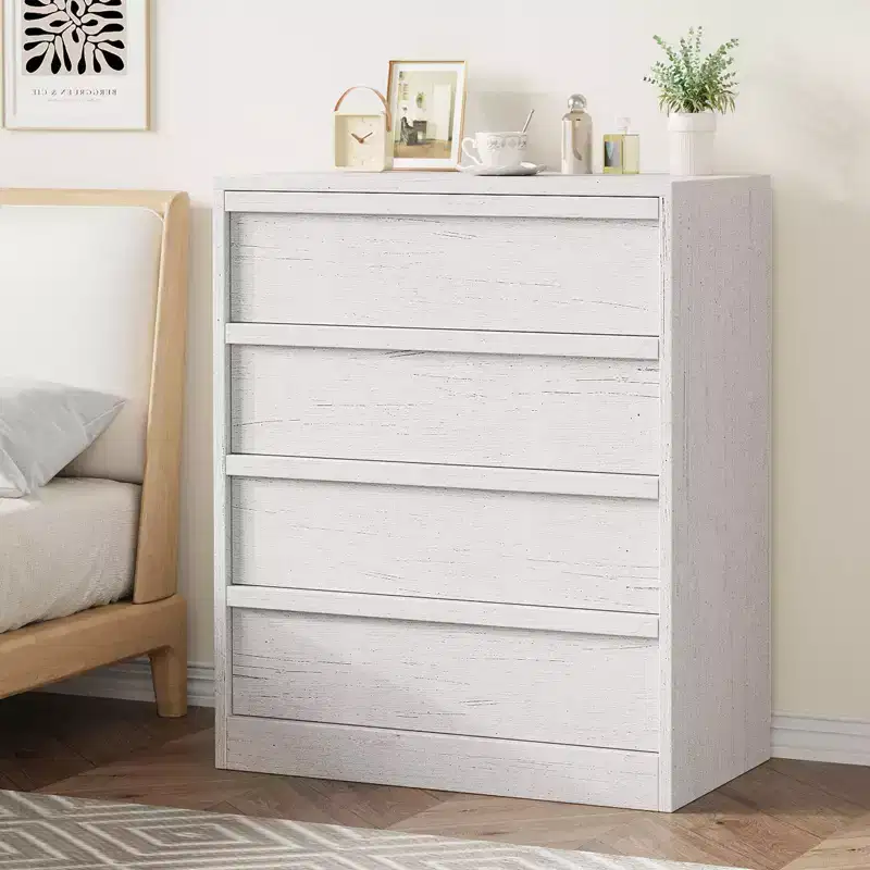 GustoWave 4 Drawer Dresser for Bedroom, White Nightstand 4 Chest of Drawers with Large Storage, Small Dresser Organizer Bedside Table for Entryway