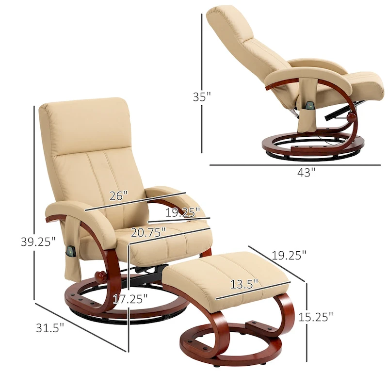 HOMCOM Recliner Chair with Ottoman, Electric Faux Leather Recliner