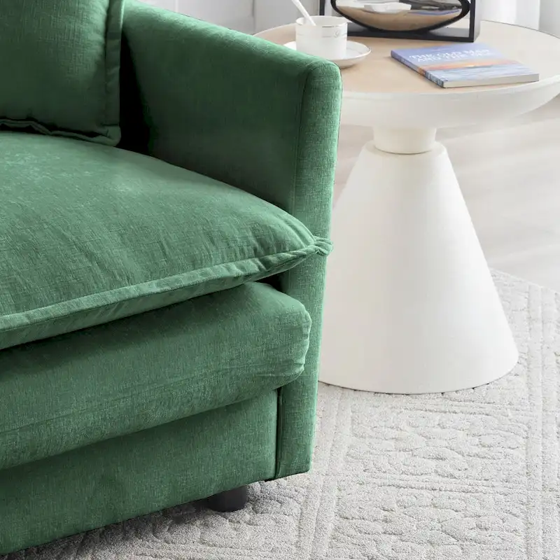 Armless Deep Seat 2 Seater Chenille Fabric Sofa