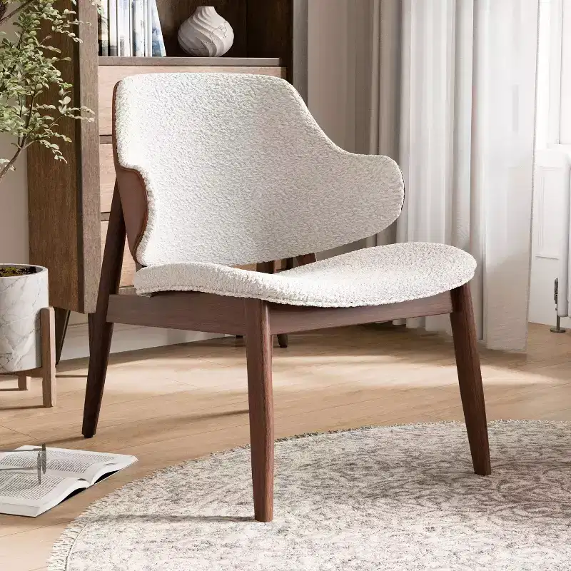 HOMES: Inside + Out Creekside Mid-Century Modern Boucle Wingback Accent Chair Walnut