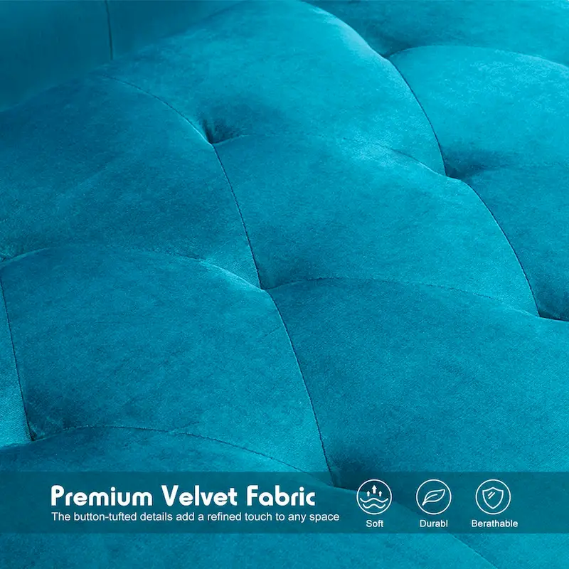 Convertible Velvet Sofa Couch, Sectional Sofa with Ottoman, Mid-Century Futon Sofa Bed - 32D x 100.7W x 29.9H