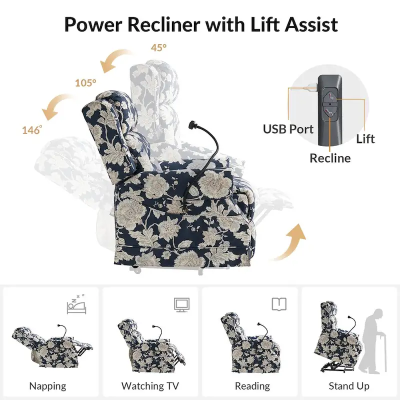 Billy Traditional Lift Assist Power Recliner With Massage Heat And Manual Headrest by HULALA HOME