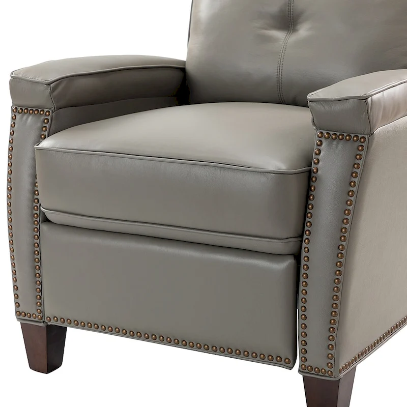 Gaspar Mid-Century Modern Genuine Leather Pushback Recliner with Wood legs Set of 2 by HULALA HOME