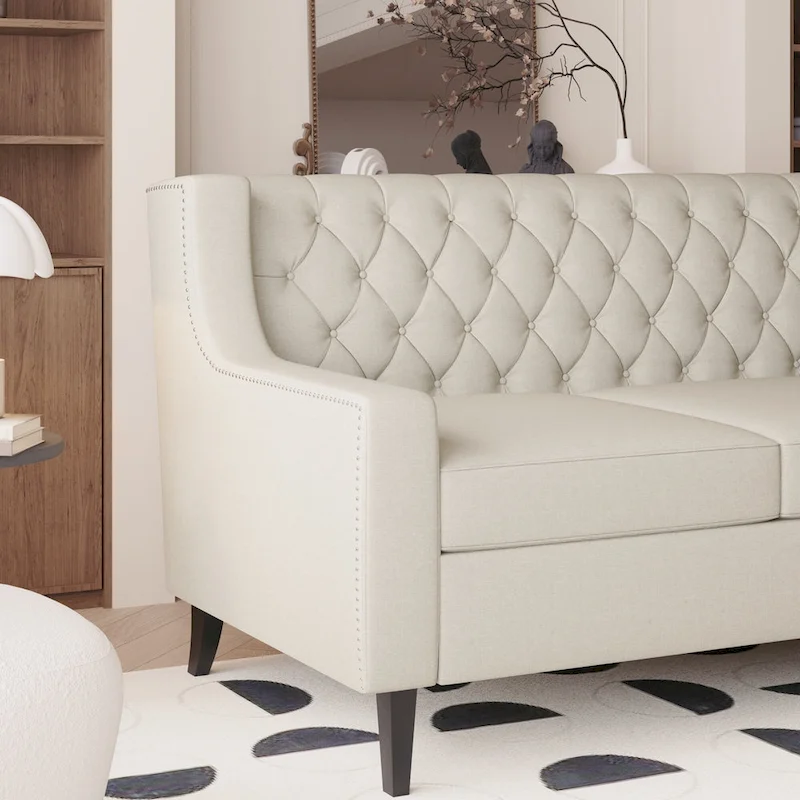 78.75 Polyester 3-Seater Sofa with Tufted Back and Cushions