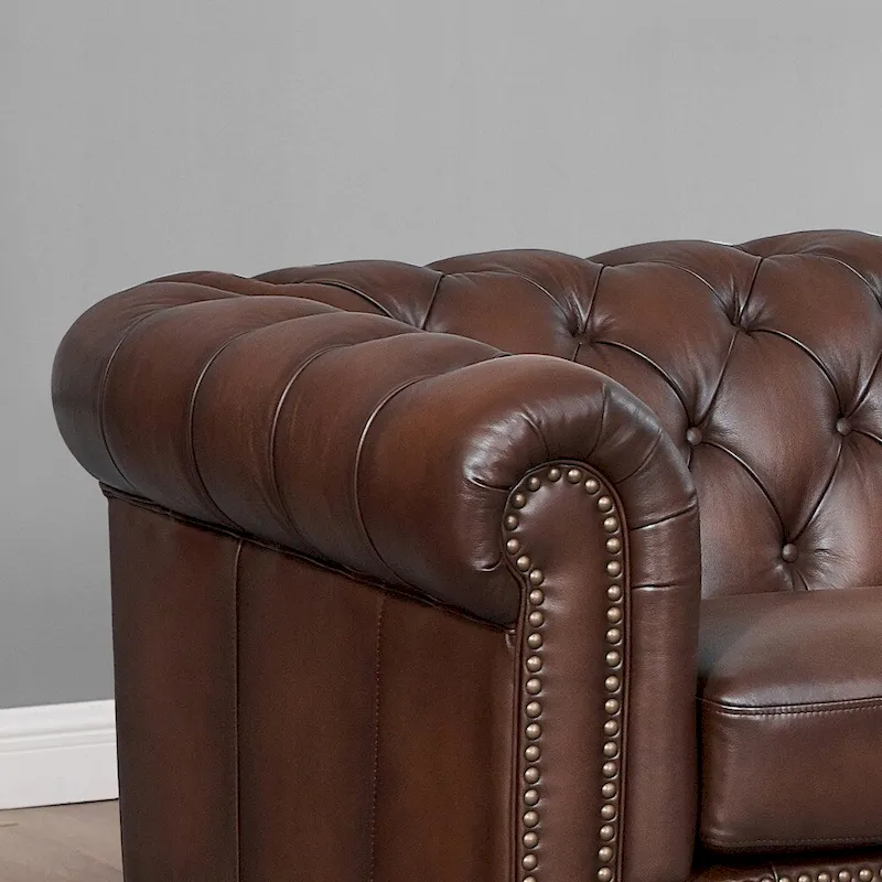 Hydeline Alton Bay Top Grain Leather Chesterfield Sofa and Loveseat - Sofa, Loveseat