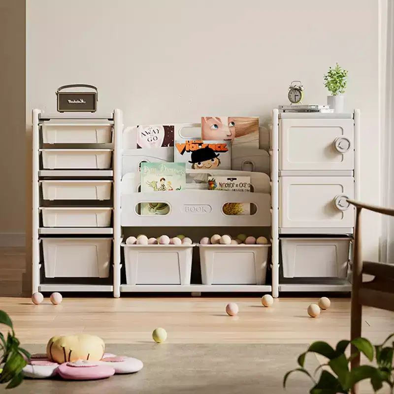 Kids Toy Storage Organizer 8 storage cabinet Removable Toy Bins, 4-Tier Book organizers Storage and 2 cabinet storage, Kids Bookshelf and Toy Storage