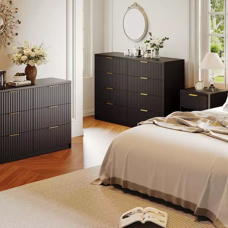Modern Fluted 8/9-Drawer Dresser, Dresser for Bedroom Chest of Drawers, Storage Organizer for Living Room Hallway Entryway, Wood Color/Black/White