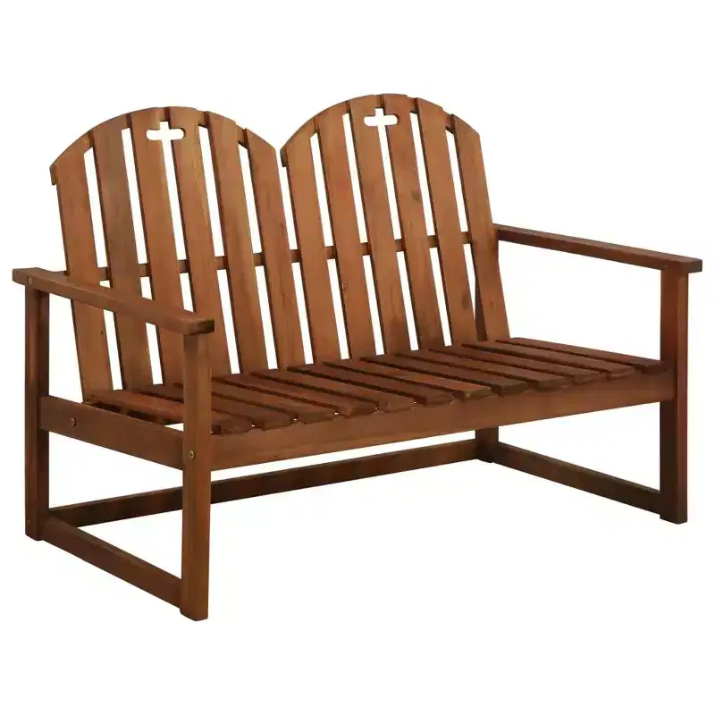 vidaXL Wooden Patio Bench, 43.3 Solid Acacia Wood, Outdoor Two-Seater Bench with Armrests and Backrest, Brown