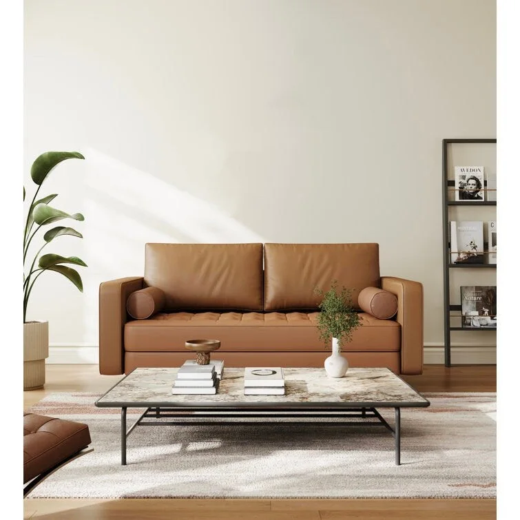 Stateside Mid-Century Square Arm Leather Covered Loveseat Sofa 59
