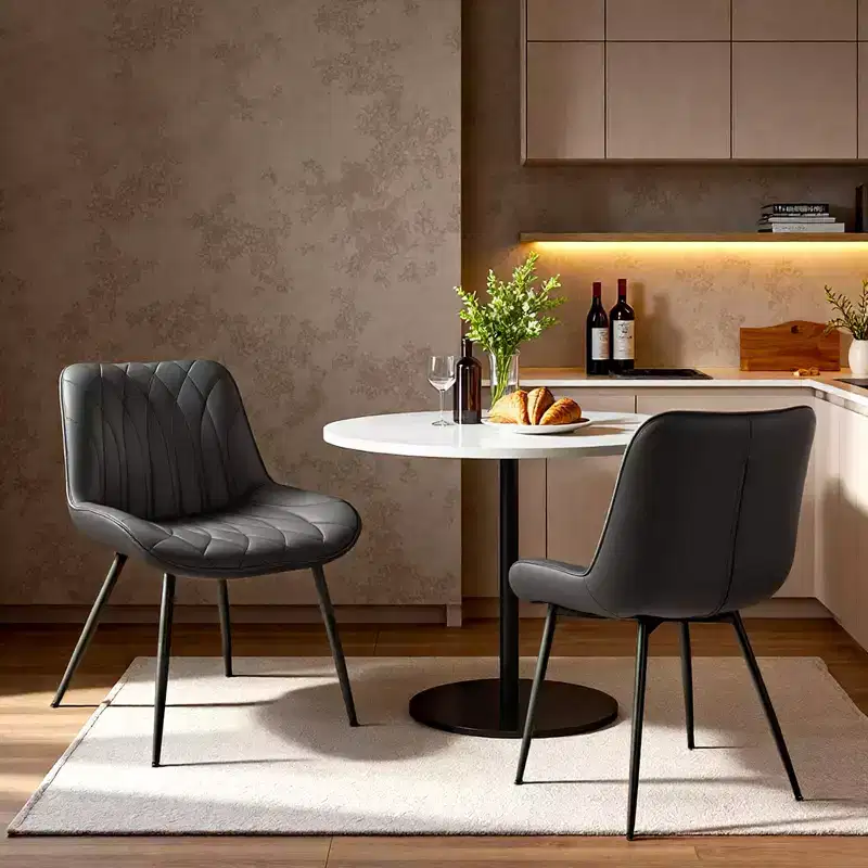 Coolmee Dining Chairs Set of 2, Modern Dining Room Chairs with Thick Cushions, Upholstered Faux Leather Cushion Seat,Kitchen Side Armless Chair Black