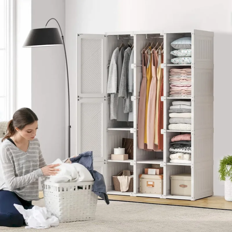 Portable Wardrobe Closet with Shelves and Hanging Space