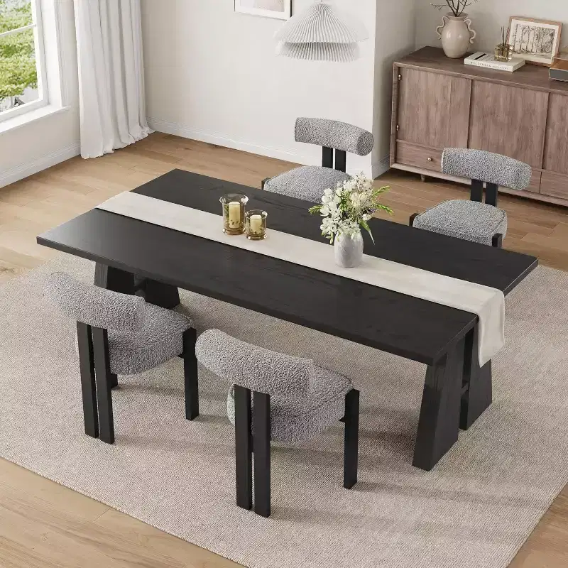 COZONY Boucle Dining Chairs, Upholstered Teddy Fabric Wood Legs Armless Side Chairs for Dining Room Living Room